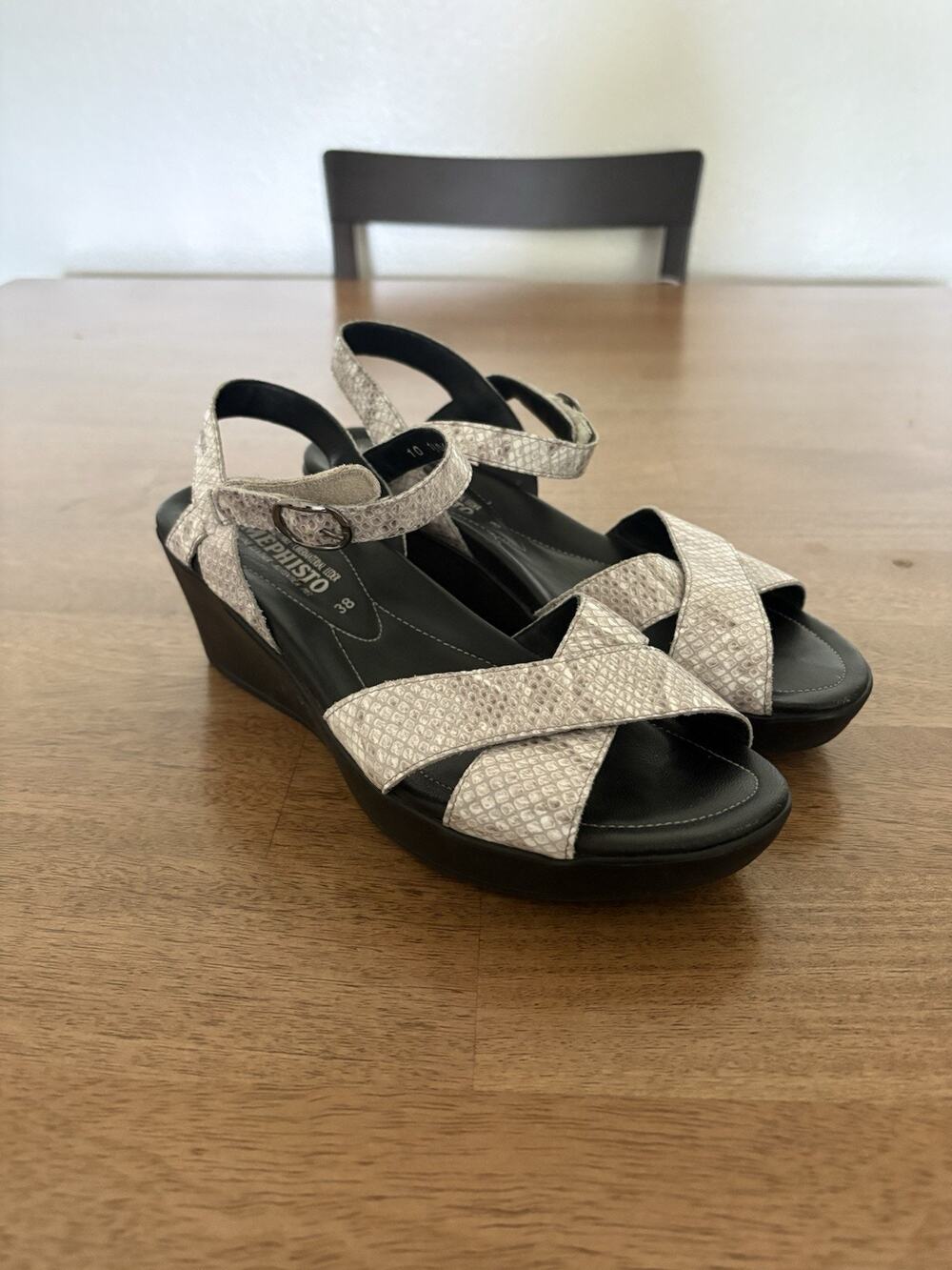 Mephisto Partelia Women's Snake Print Wedge Leather Comfort Sandals
